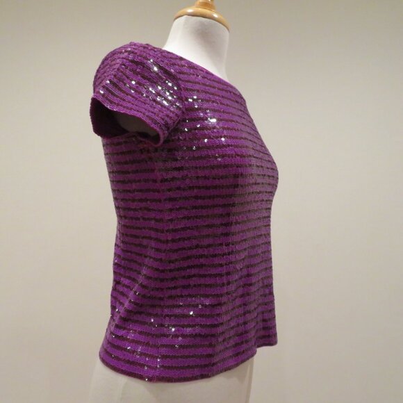 Women XXS Purple Sequins T-Shirt Top J.Crew Short Sleeve Crew Neck Sparkly Fun - Picture 5 of 11